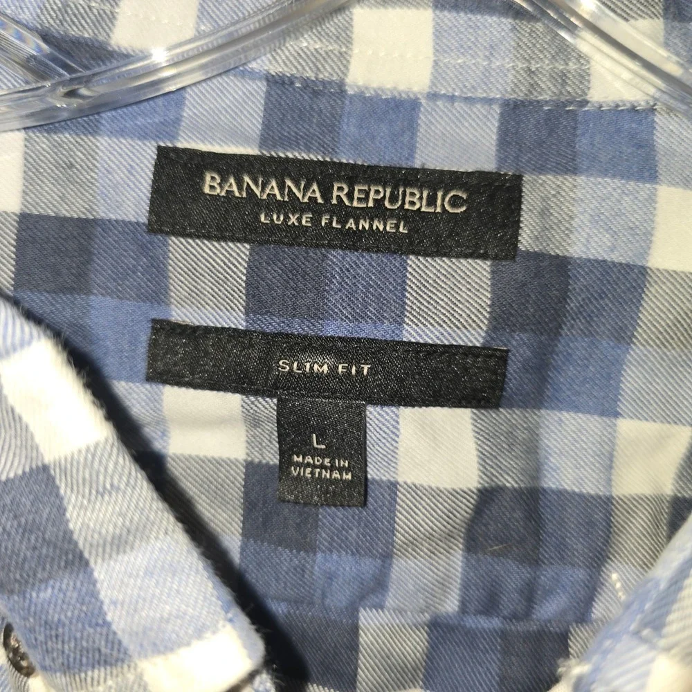 Banana Republic Luxe Flannel Shirt Large Men Blue Check Slim Fit Button Down